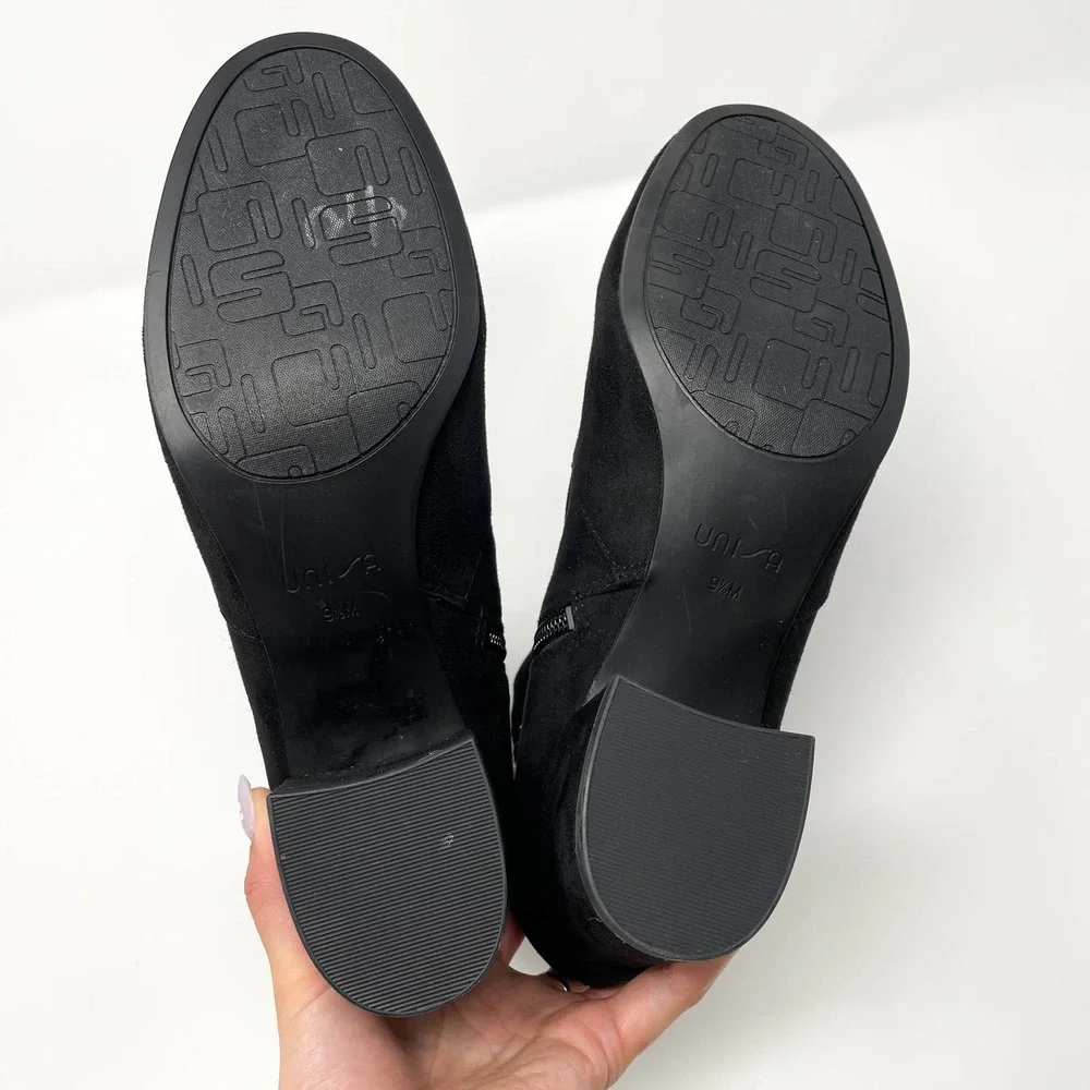 Unisa Black Suede Block Heel Ankle Boots - Picture 9 of 11